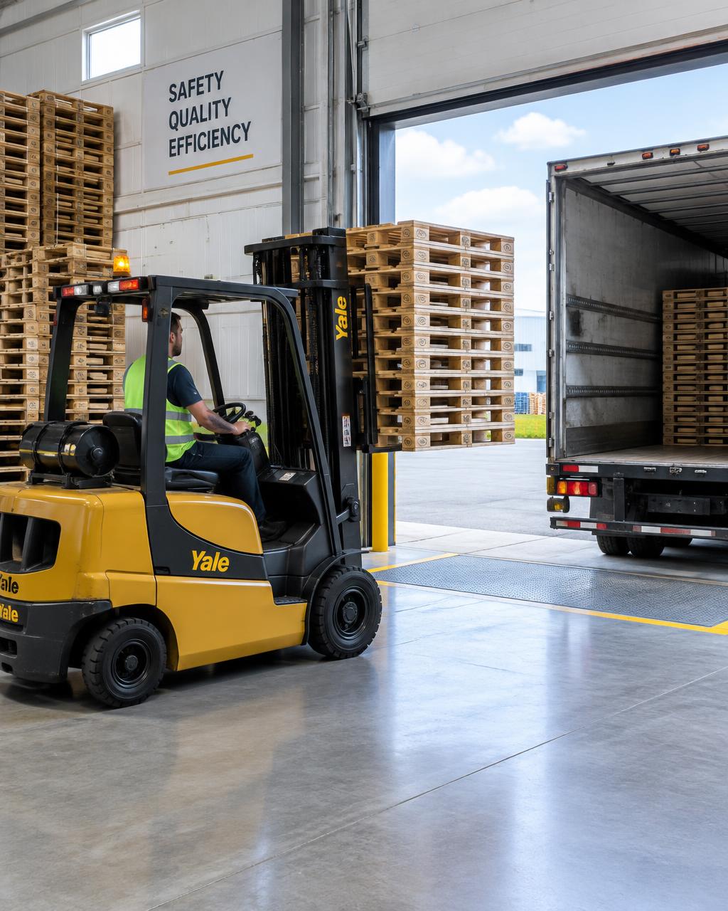 Truck laster ferdige paller (illustrasjon)
